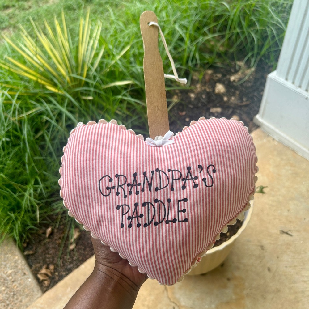 Vintage 80s Grandpas Paddle Red White Heart Cottagecore Farmhouse plush decor